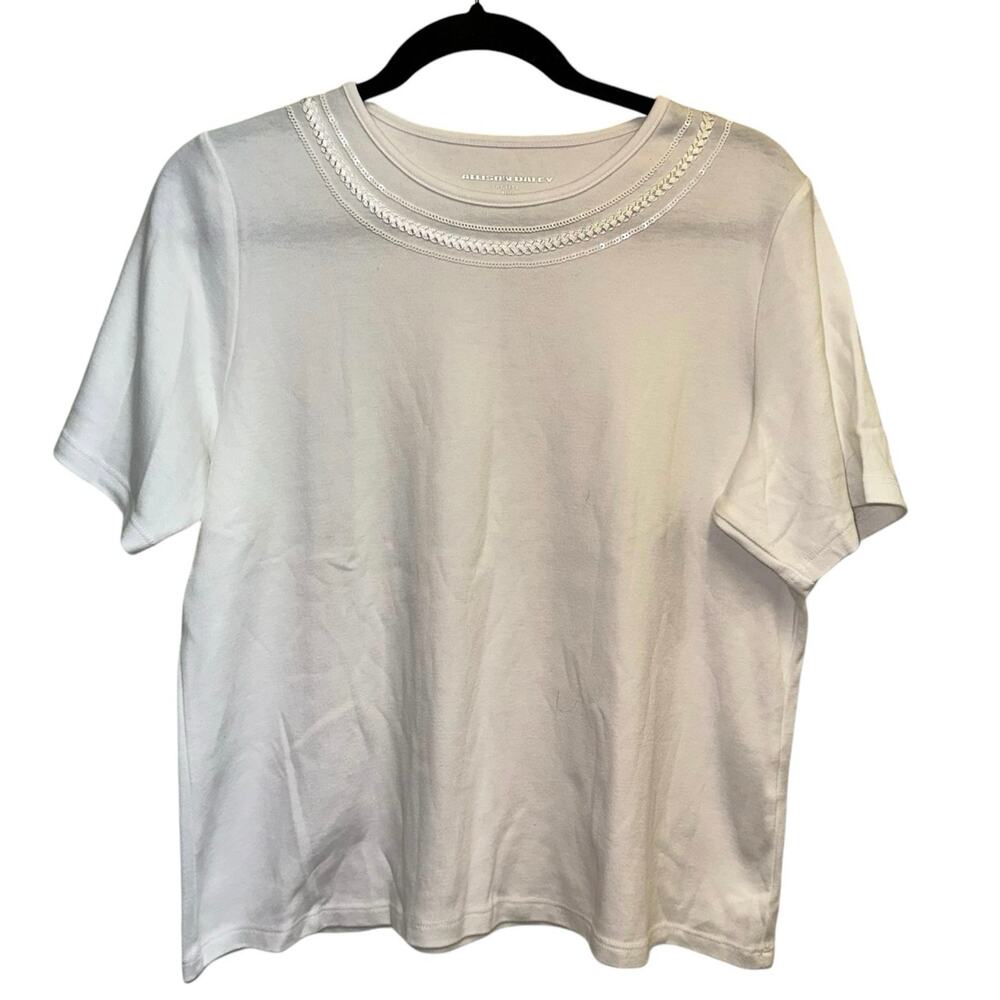 Allison‎ Daley Petite Large White Embellished Neck Stretch Tee